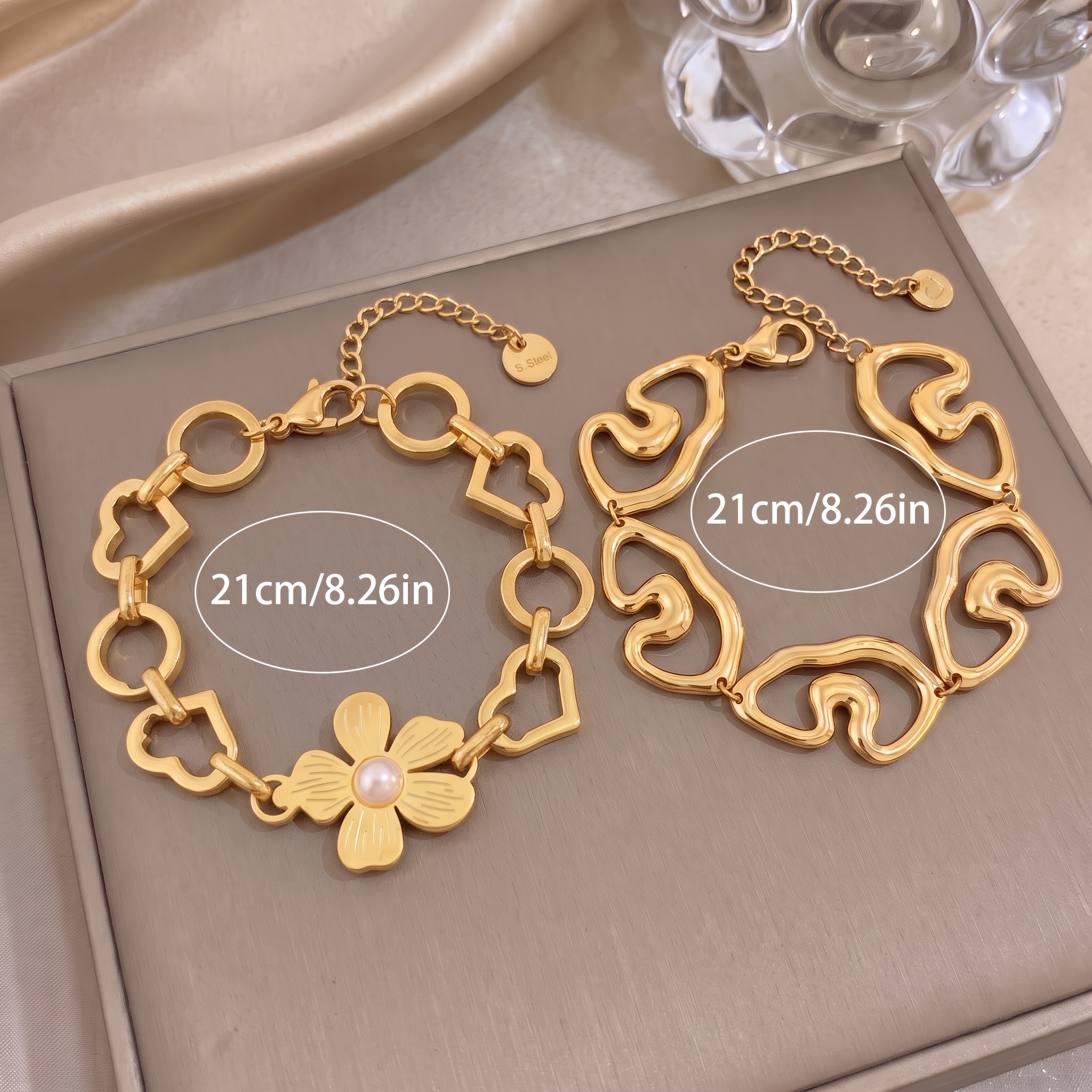 2pcs Unisex 18K Golden-Plated Exquisite Bracelet Set, Youthful Style